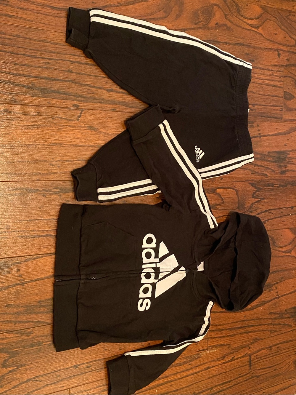adidas Black Hoodie and Joggers Set with White Stripes Size 12 Months
